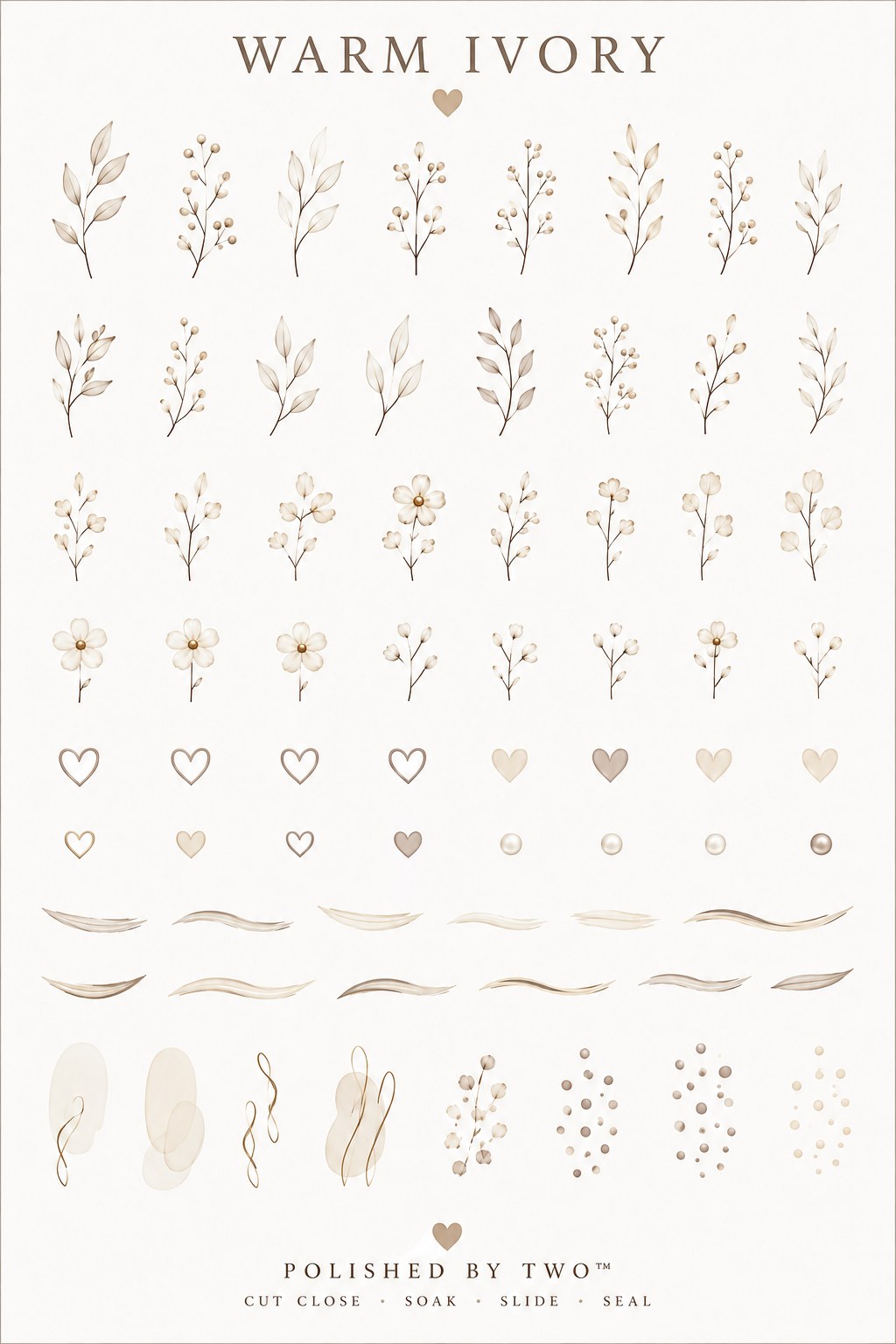 Warm Ivory Waterslide Nail Art Decals