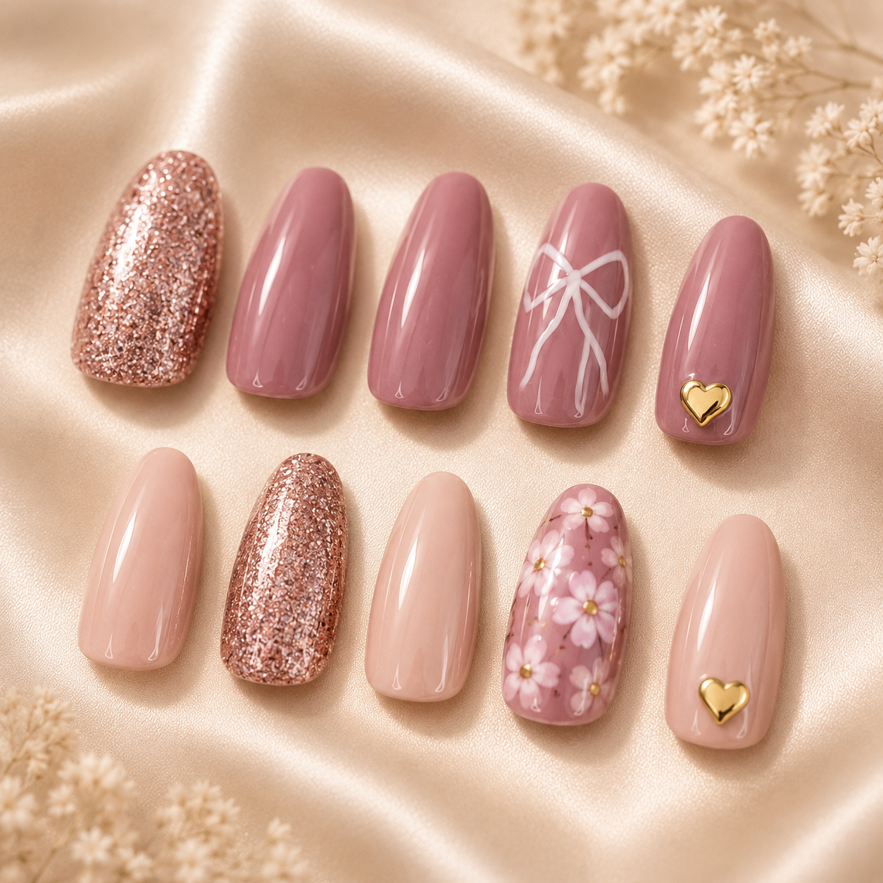 Sweetheart | Mauve and Rose-Gold Press-on Nail Set| Polished by Two