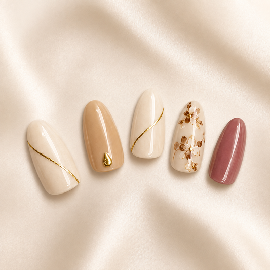 Forever Us | Mauve, Ivory and Gold Press-On Nail Set | Polished by Two