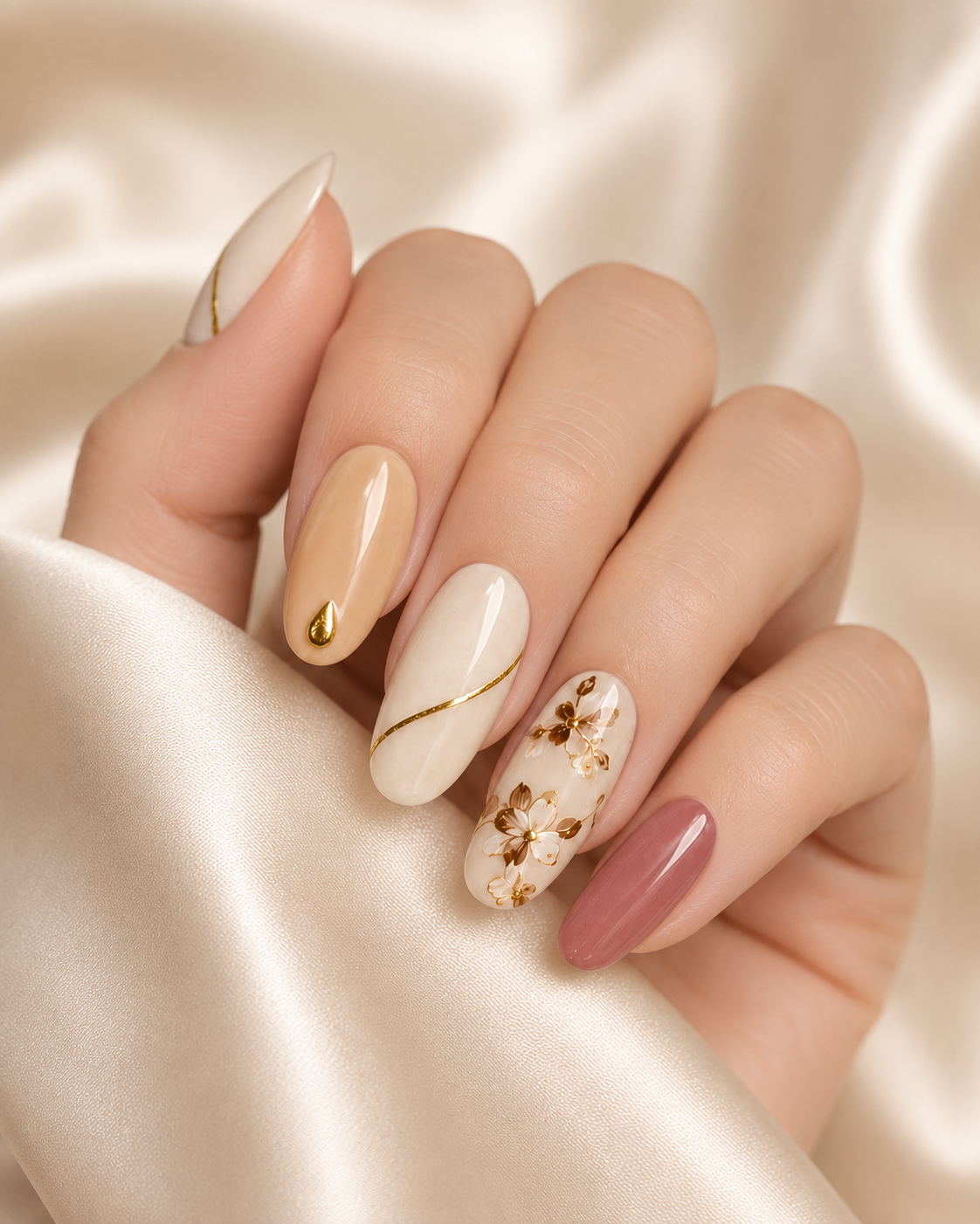 Forever Us | Mauve, Ivory and Gold Press-On Nail Set | Polished by Two