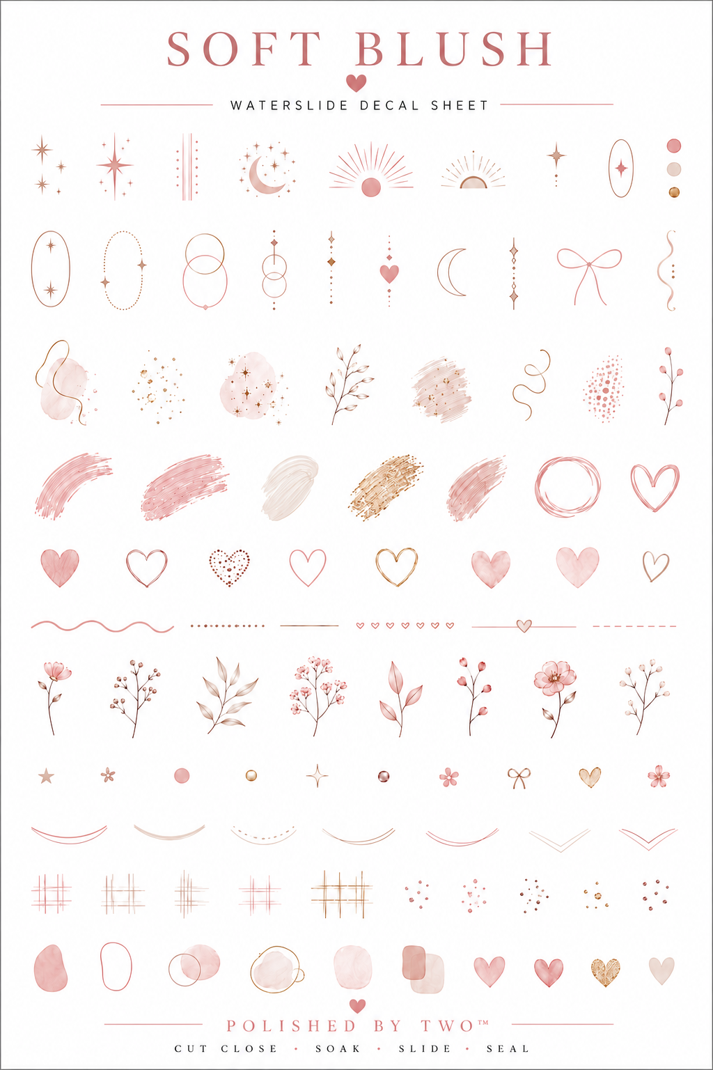 Soft Blush Waterslide Nail Art Decals