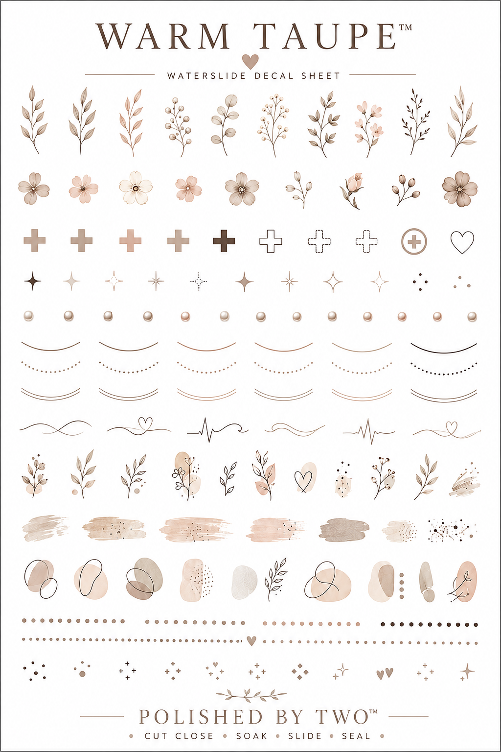 Warm Taupe Matching Waterslide Nail Art Decals
