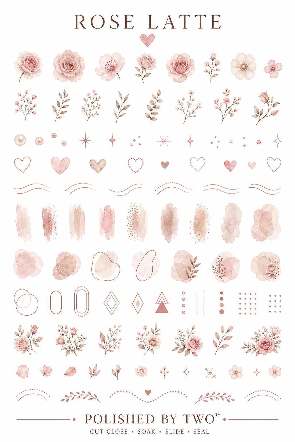 Rose Latte Matching Waterslide Nail Art Decals